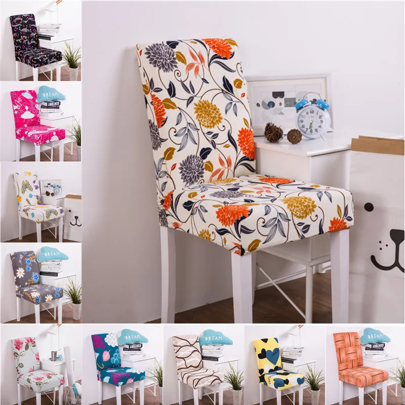 

4PCs New Polyester Elastic Flower Printing Chair protector Slipcover Kitchen Dining Chair Cover Removable Dustproof Seat Case