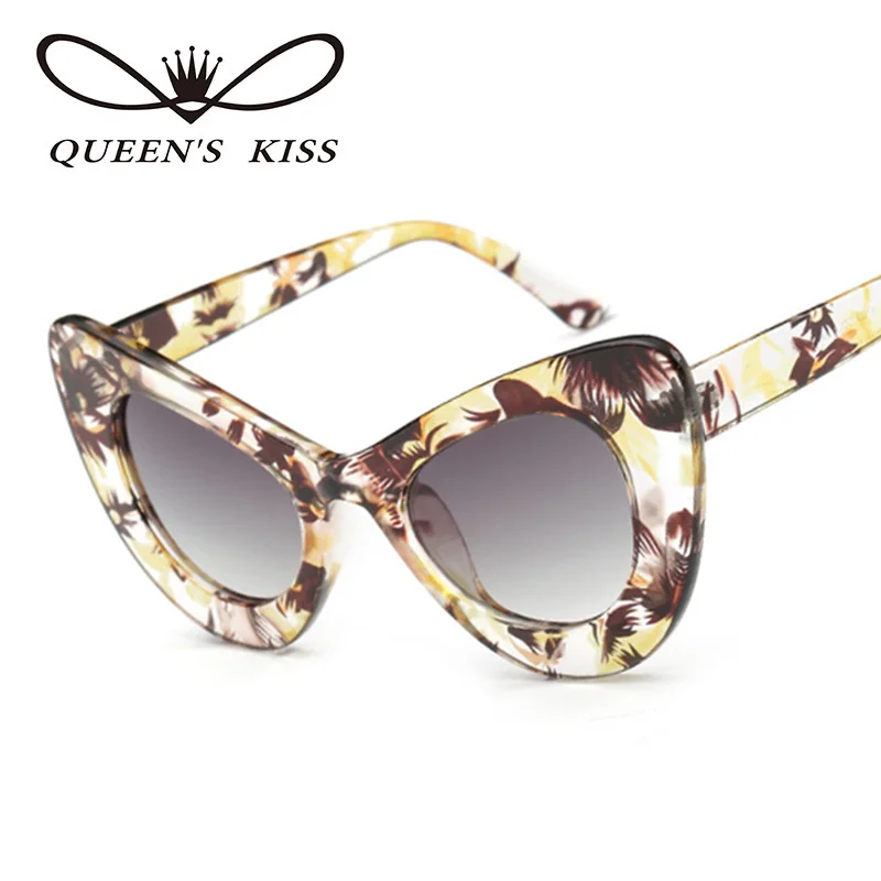 QUEENS KISS Flowers Cat Eye Women Sunglasses Driving Retro Thick Frame Eyewear Fashion Brand Designer Oculos For Female Q1777 | Аксессуары
