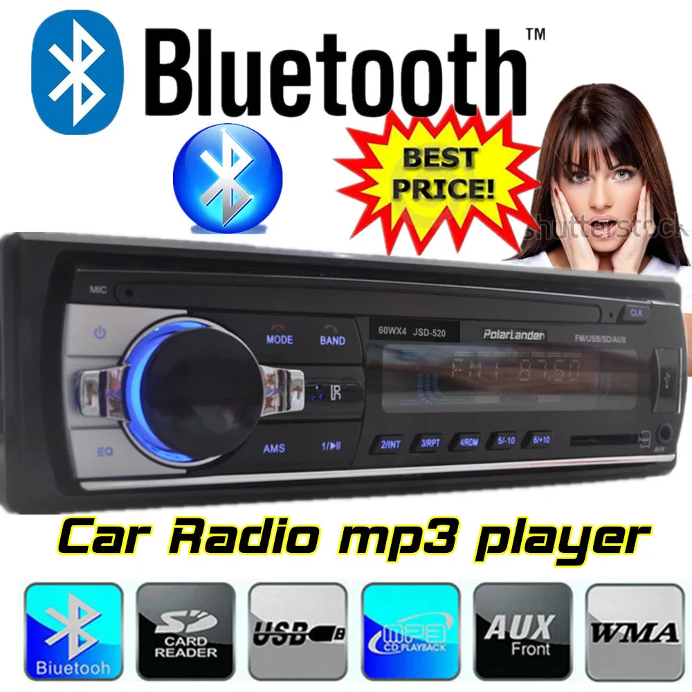 Новая Автомобильная радиостанция bluetooth стерео 1 Din в тире 520 12 В mp3 плеер car audio Bluetooth радио SD карты USB Порты и разъёмы AUX в телефон