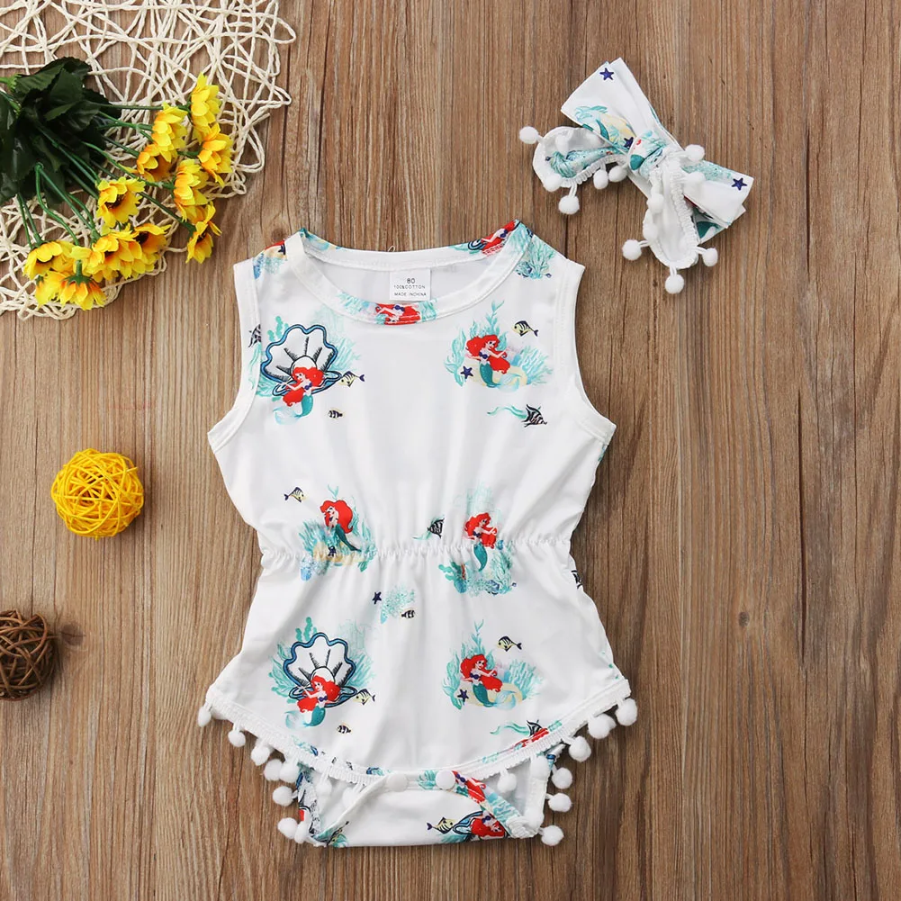 Baby Girls Clothes Sleeveless Bodysuit Print Outfit Set