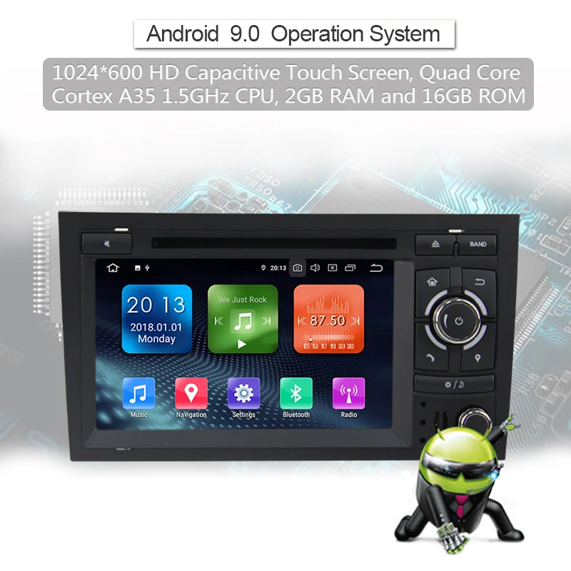 Discount Android 9.0 2G RAM Car DVD GPS Navigator for Audi A4 GPS (2002-2008) Audi S4/RS4/8E/8F/B9/B7 car radio With GPS Bluetooth wifi 5