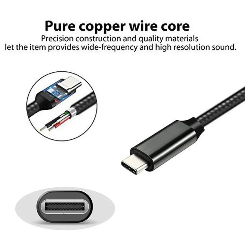 2pcs/lot Type C to 3.5mm Headphone Jack Audio Cable Type-C Adapter USB 3.1 USB-C to 3.5 AUX Earphone Play Music Calling(L1109