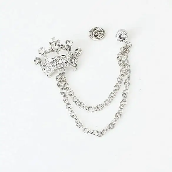 Vintage Silver Crown with Link Brooches Pins Love Wedding Rhinestone