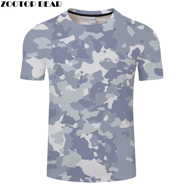 Light Blue Camo 3D Print T shirts Men Women tshirts Summer Casual Short