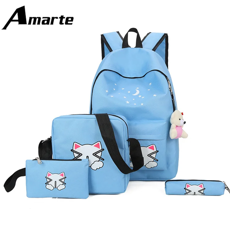 

Children's School Bags Starry sky Pattern Four-piece Combination Cartoon kitten Backpack Portable Shoulder Multi-color Optional