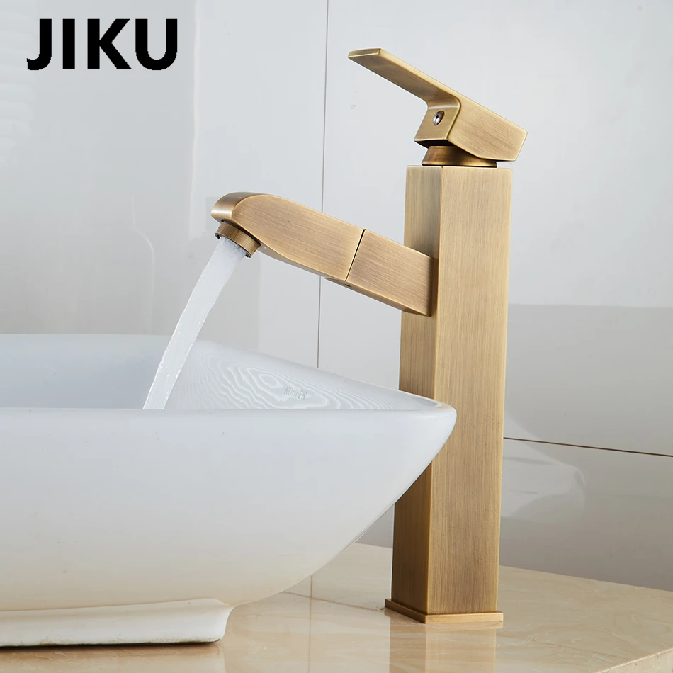 

JIKU Pull Out Kitchen Sink Faucet Deck Mounted Stream Sprayer Kitchen Mixer Tap Single Handle Bathroom Kitchen Hot Cold Tap