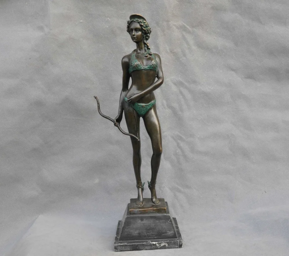 

free 19" Bronze Brave and Battlewise Hand Agile Body Woman Warrior Sculpture Statue fast