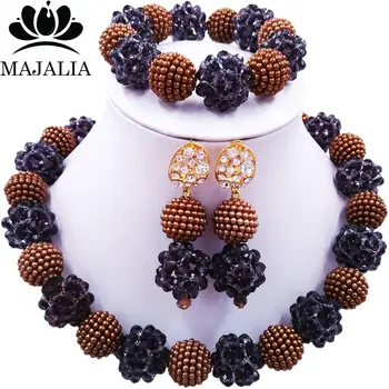

Majalia Fashion Nigeria Wedding African Beads Jewelry Set Dark purple Crystal Plastic Pearl Necklace Bridal Jewelry Sets 1ZS040