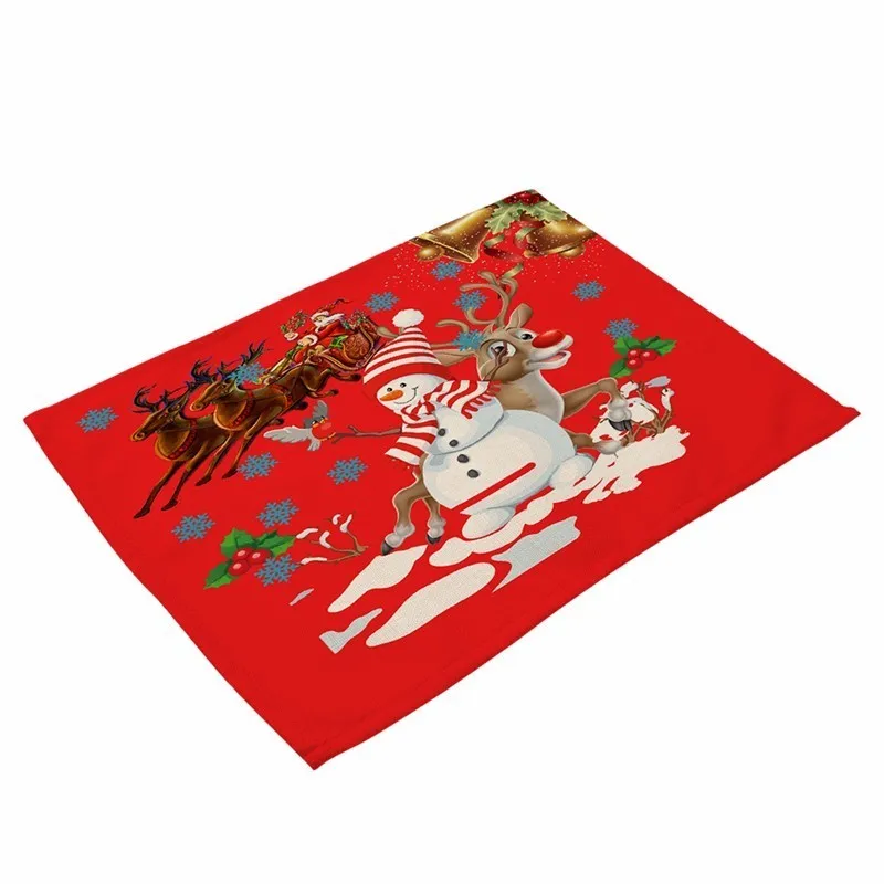 40x32cm Christmas Tree Snowman Printed Placemats Dining Tables Cotton Linen Cloth Coffee Tea Cup Pad Kitchen Placemat for Table