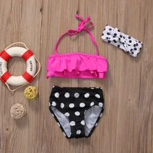 Купальный костюм в горошек из двух предметов для маленьких девочек детский купальник бикини для маленьких девочек купальный костюм для плавания