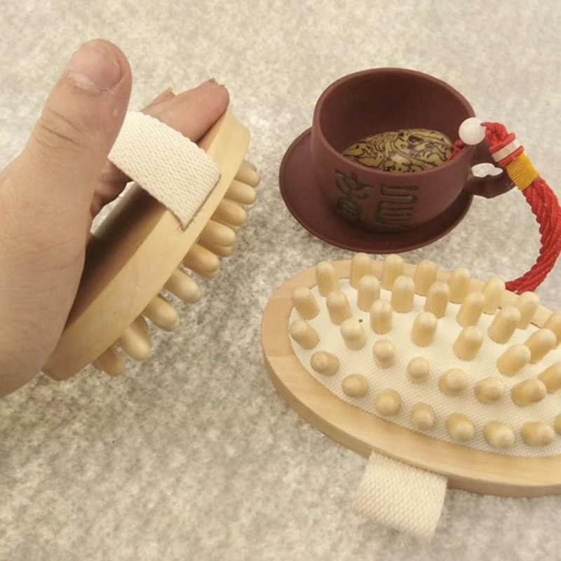 

Hand-Held Wooden Body Brush Massager Cellulite Reduction Relieve Tense Muscles