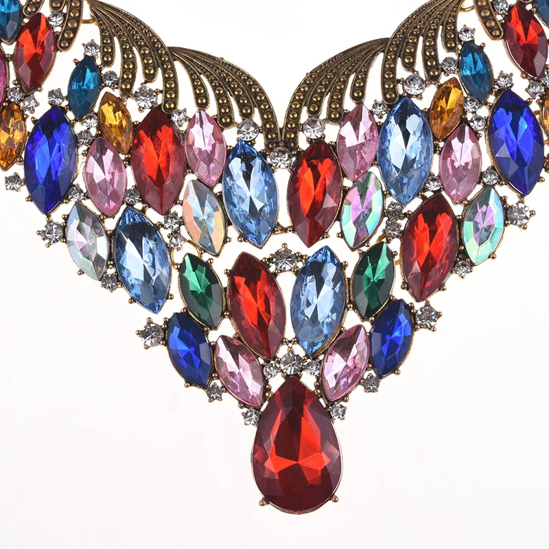 Разноцветные Австрийские кристаллы Стекло ожерелье-чокер в этническом стиле Для женщин индийские украшения богемный тренд большой комплект винтажного изделия для Для женщин