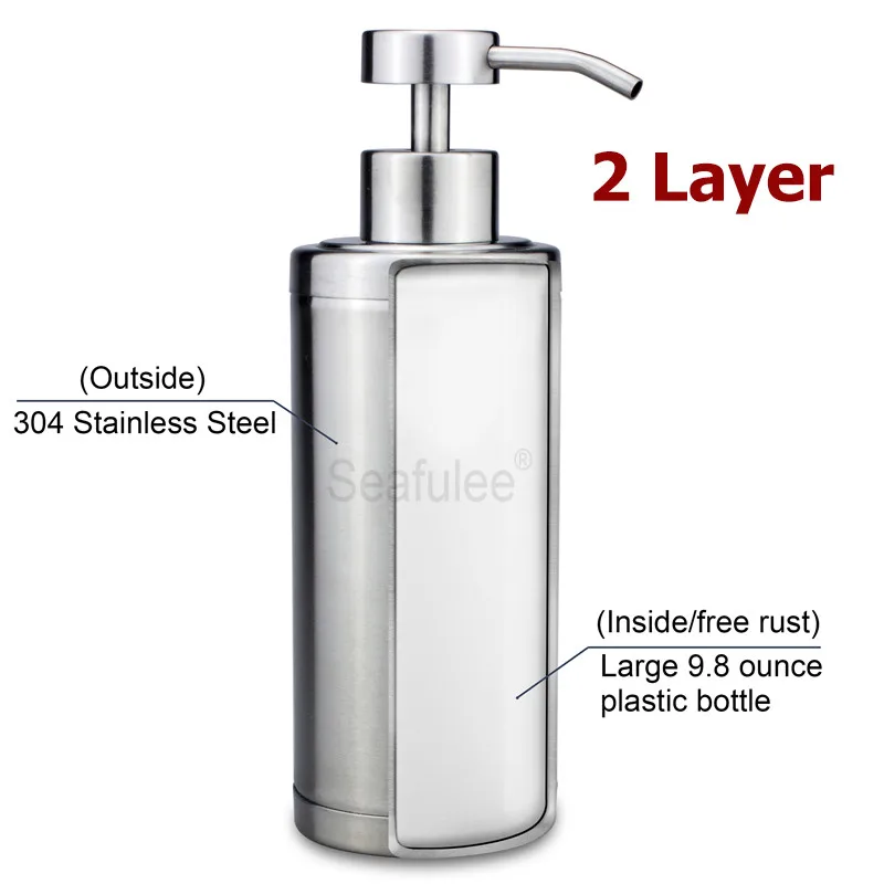 Stainless Steel Hand Soap Dispenser Pump 300ml Kitchen Bathroom