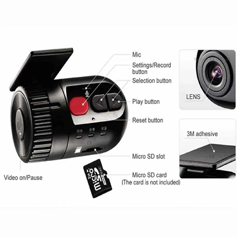 Автомобильный мини видеорегистратор видео AV RCA вход ночное видение HD 1920P