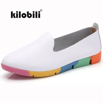 

kilobili 2018 Autumn women flats shoes women slip on flat loafers Leather shoes ladies ballet flats shoes female ballerina flats