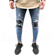 font b Men b font Skinny Stretch Destroyed Ripped Washed Ankle Zipper Skinny font b