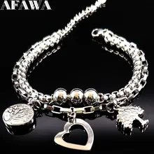 Двойной серебряный браслет из нержавеющей стали для женщин Древо жизни браслеты ювелирные браслеты B61448