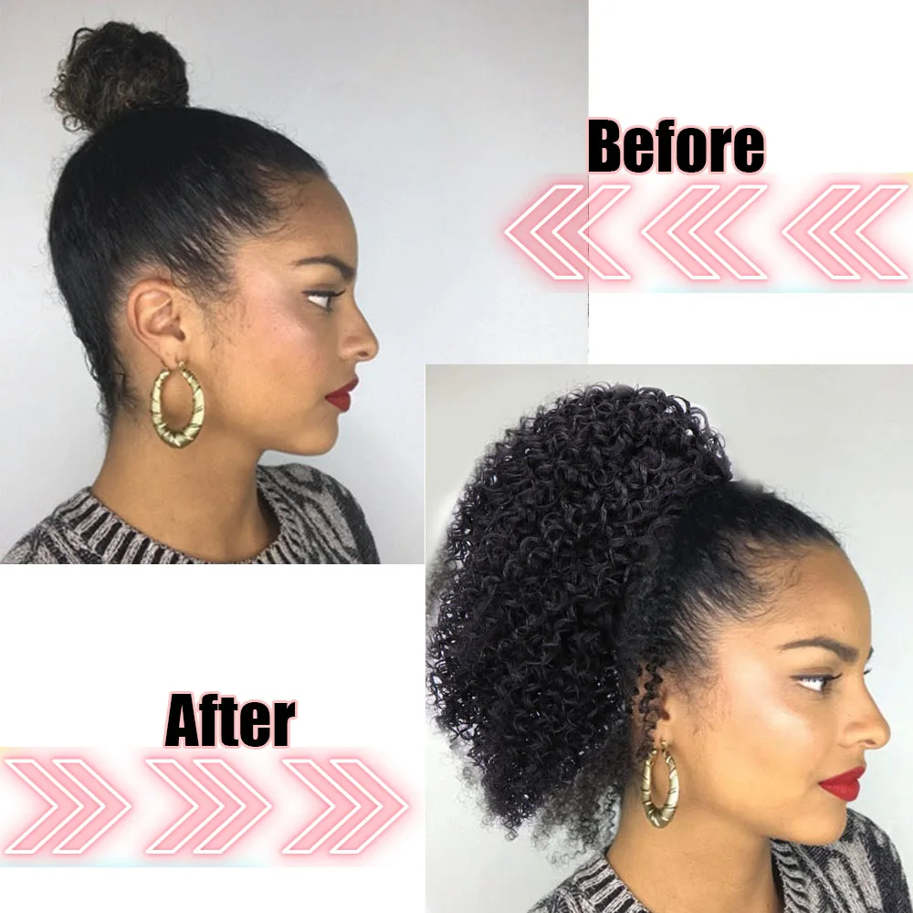Tanie JUNSI Afro krótkie kręcone sznurkiem kucyk syntetyczne włosy w koński ogon rozszerzenia dla kobiet