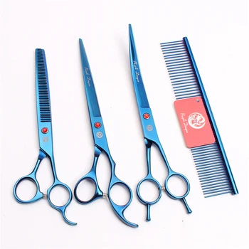 

4Pcs Suit 8Inch 22cm Purple Dragon Blue Comb+Cutting+Thinning Scissors+Up Curved Shears Professional Grooming-for-mascotas Z3005