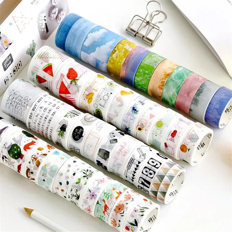

10 Rolls Washi Masking Tape Set Weather/Fruit/Animal/Flower Basic Deco DIY Craft Planner Bullet Journal Cute Japanese Sticker