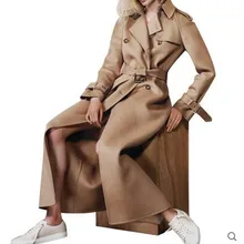 Размера плюс 2XL Новинка зимы модные шерстяные пальто с Для женщин длинное двубортное пальто с поясом тонкое кашемировое пальто