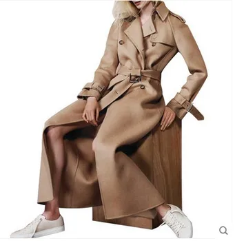 

plus size 2XL Winter New fashion Coat Woolen Women Long double breasted belted slim cashmere coat