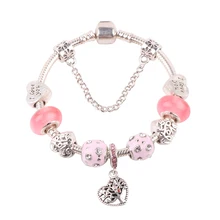 AIFEILI, розовый браслет с кристаллами Love Of Birds BeadsCharm Femme для женщин и девушек, винтажные изящные браслеты с серебряным цветом, ювелирные изделия