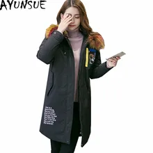 AYUNSUE/женское зимнее пальто, женские парки, толстая белая куртка на утином пуху, женские пальто с капюшоном и воротником из меха енота, Abrigo Mujer WXF175
