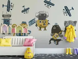[Самоклеющиеся] 3D Музыкальный робот животных группа 23 обои росписи стены печати настенные наклейки