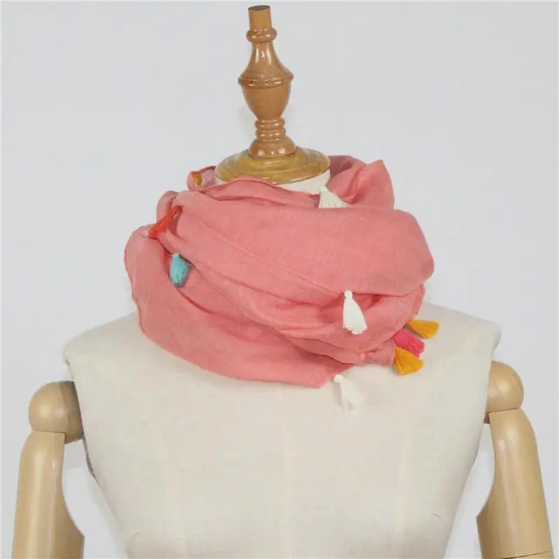 Цвет бахрома розовый Барри пряжа для женщин длинный шарф шаль Осень Зима Женская мода леди повседневные теплые аксессуары
