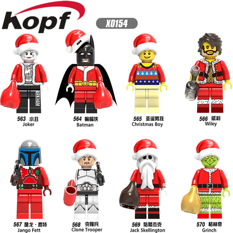 Single Sale X0154 Super Heroes Merry Christmas Boy Joker Wiley Jango Fett Jack Skellington Building font