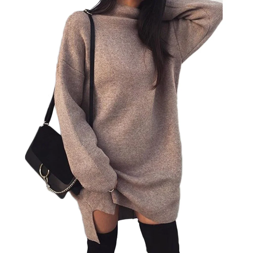 

Women Sweater Dress Loose Autumn Winter Cashmere Solid Turtleneck Casual Long Loose Soft Femme Mini Dresses Vestidos Plus Size