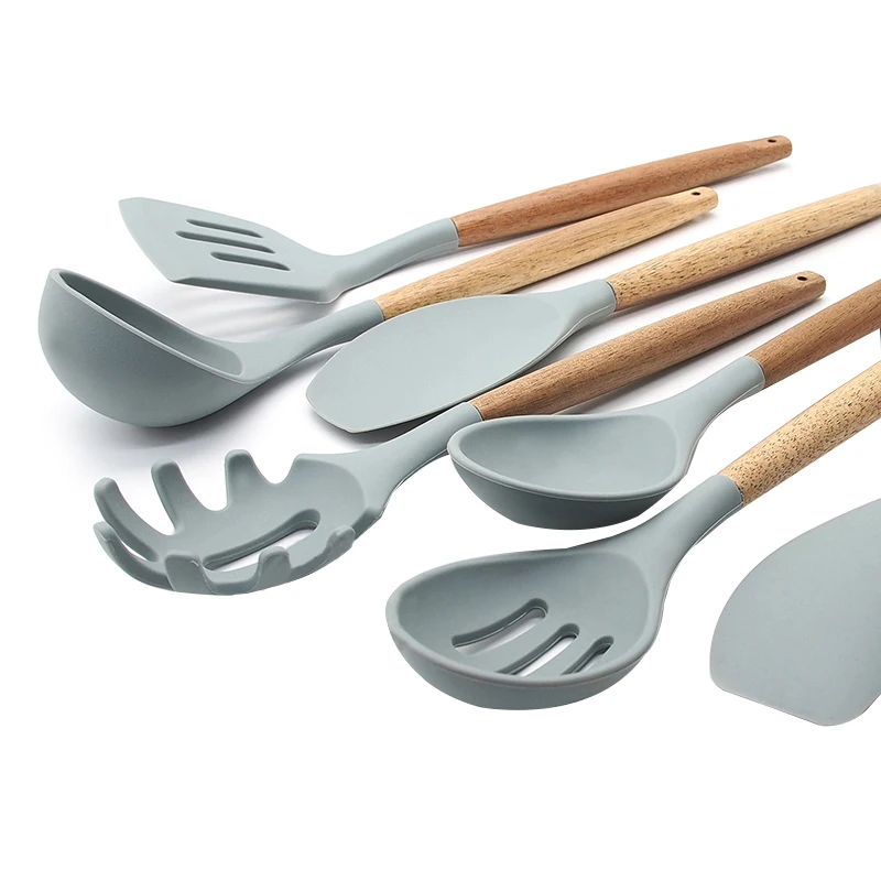 

7pcs/set Silicone Cooking Tools Sets Wood Handle Heat Resistant Utensils Spoon Spatula Kitchen Dinnerware Gadgets Accessories