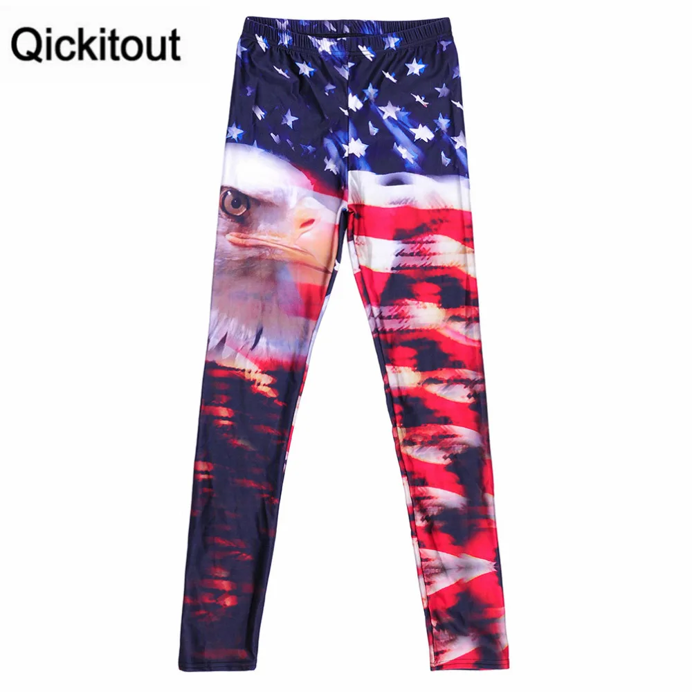 Qickitout, опт, тонкие женские штаны, Новая цифровая печать, американский флаг и орлиные леггинсы, эластичные штаны, Прямая поставка