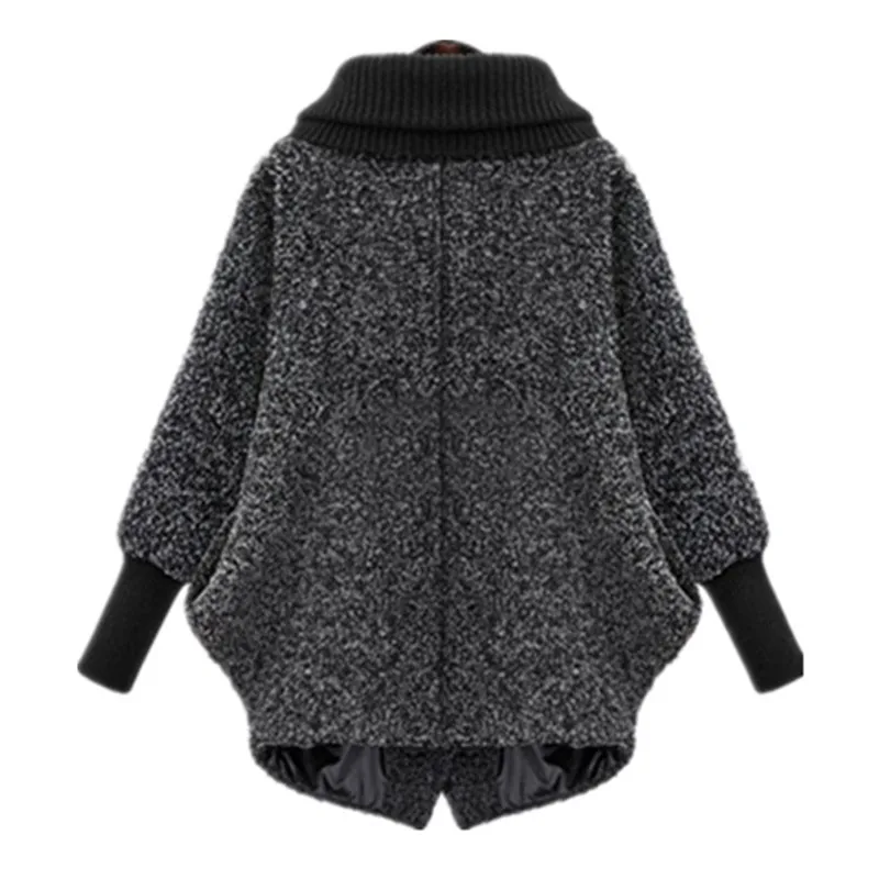 Günstige 2020 Plus Größe Fledermaus Ärmeln Woolen Mantel Schal Kragen Jacken Frauen Winter Mode Oberbekleidung Dicker Lose Mantel Zipper Casual X848
