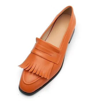 

OMDE Tassel Loafers Men Orange Genuine Leather Slip On Dress Shoes Handmade Outdoor Man Shoes Brand Men's Party And Prom Shoes