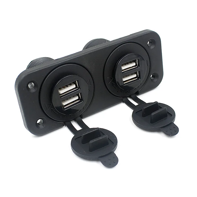 12V Car Boat Accessory Socket Panel 4 USB Charger Power Adapter Outlet