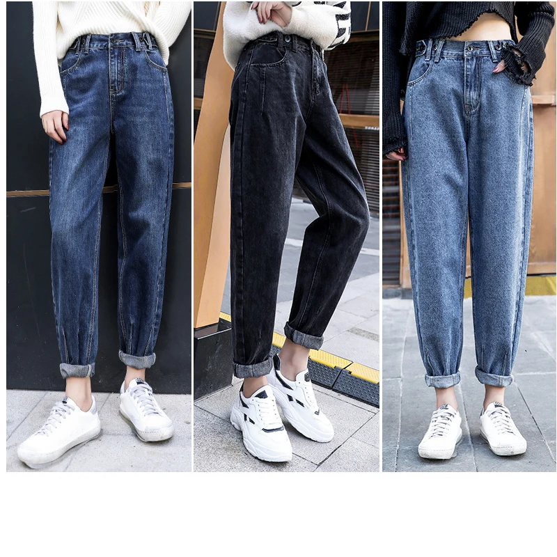 Винтажные свободные джинсы размера плюс с высокой талией, джинсы для женщин в стиле бойфренд, прямые джинсы для мам с высокой посадкой, эластичные джинсовые штаны для женщин