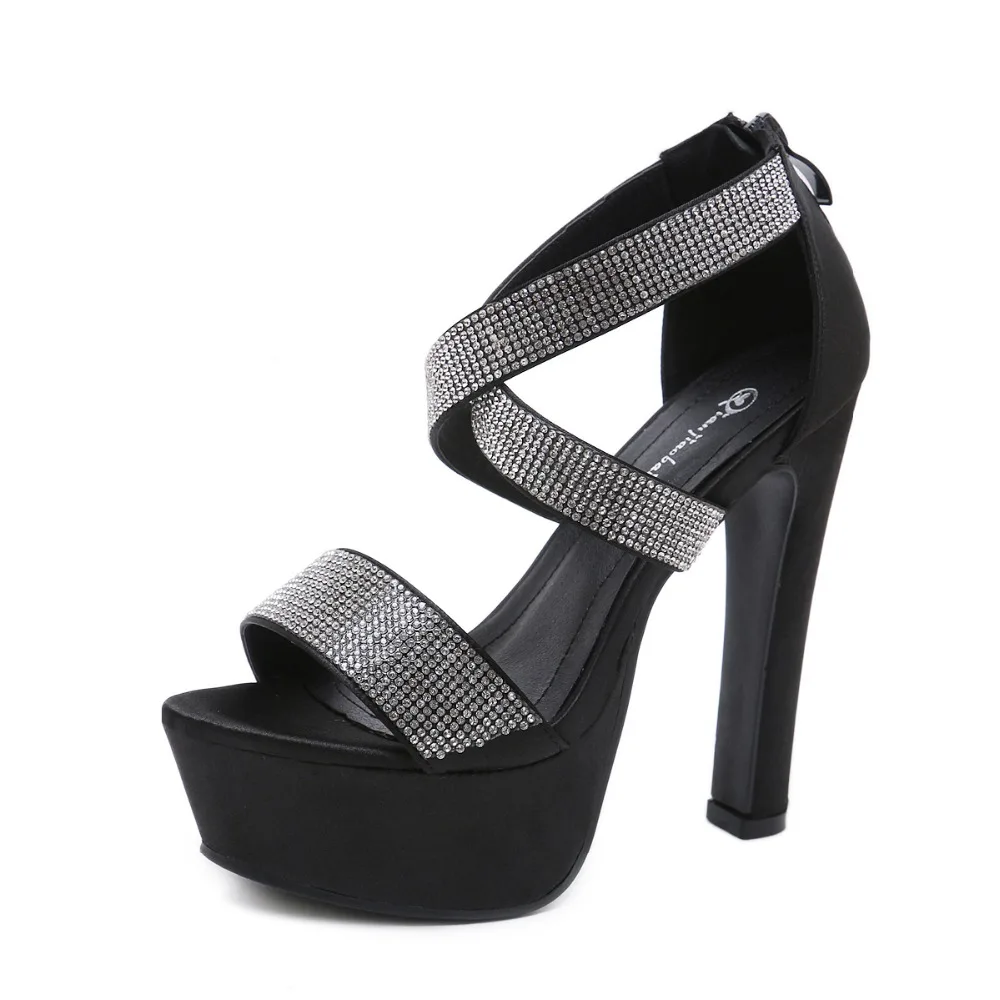 NIUFUNI/14 см сандалии на толстом высоком каблуке великолепный кристалл полоса женские туфли Для женщин Лодочки на платформе Вечерние Сандалии Вечерние и модельные босоножки