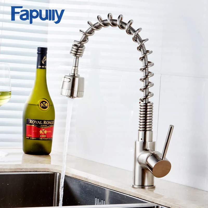 

Fapully Pull Down Kitchen Faucet Black Water Rotating Single Handle Vessel Sink Hot Cold Water Kitchen Tap Sink Mixer Torneira