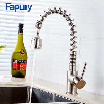 

Fapully Spring Pull Down Kitchen Faucet Brushed Nickel 360 Rotating Sink Hot Cold Water Kitchen Tap Sink Mixer Torneira