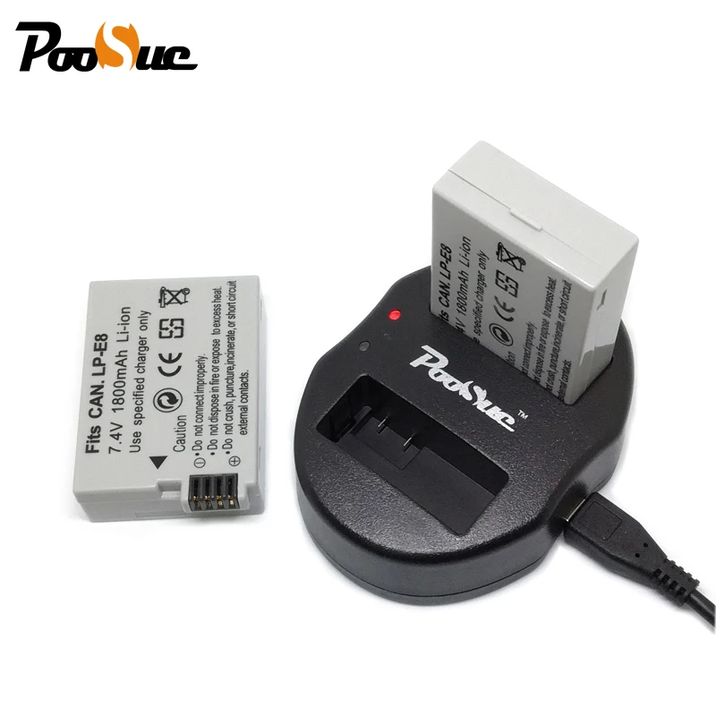 2Pcs LP E8 LPE8 LP E8 Battery +USB Dual Charger for Canon camera EOS