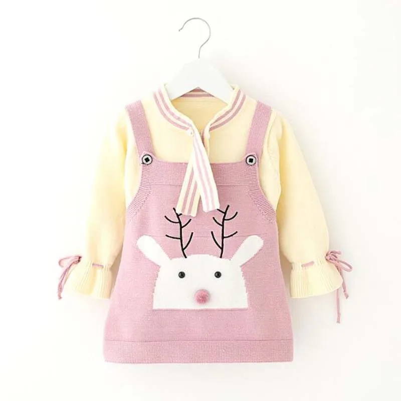 

Autumn Toddler Girl Christmas Clothes Sets Cute Reindeer Suspender Dress + Sweaters Tops Kids Outfits Winter Child Knit Costumes