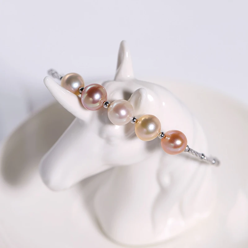 925 sterling silver tube beads pearls elastic memory bangles (14)