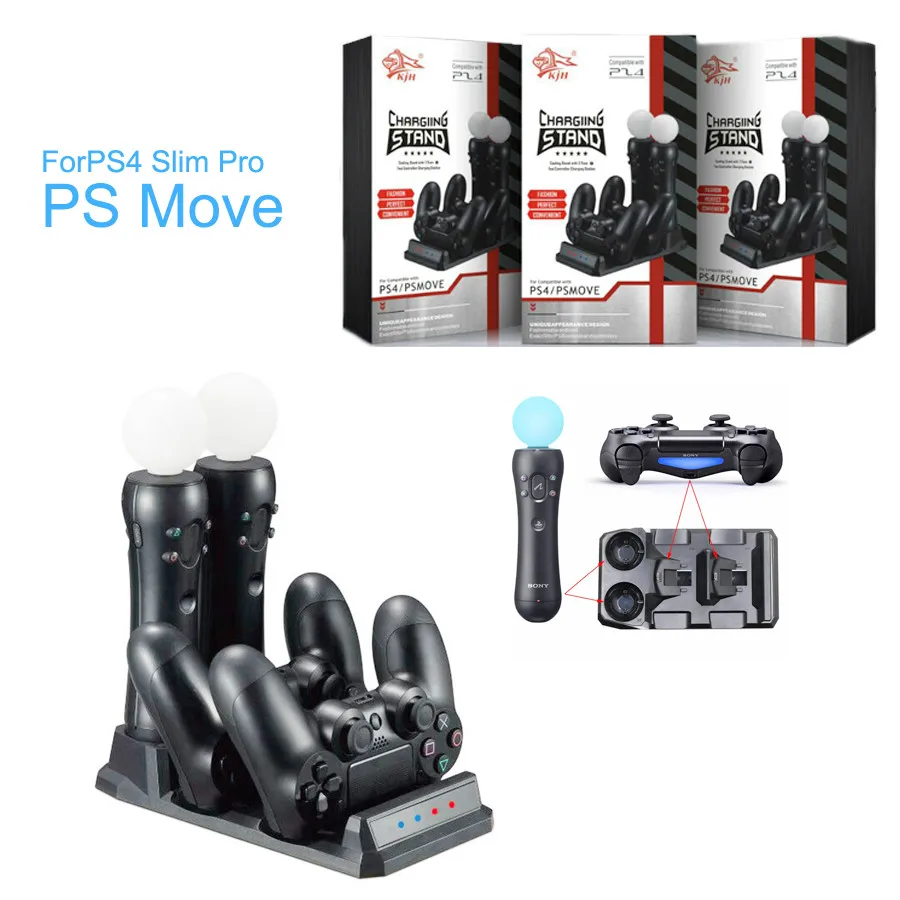 Yoteen 4 в 1 PS4 Slim Pro для SONY Playstation PS VR Move Motion контроллеры зарядное устройство зарядная