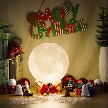 

LumiParty LED Double Color 3D Printing Warm Moon Lamp Touch Control Light Pat Light for Room Office Decaration