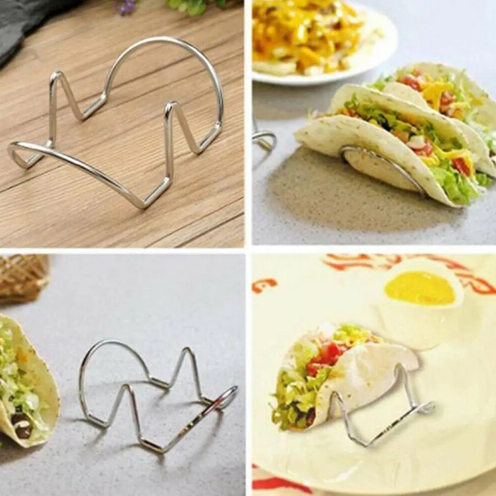 Держатель Taco из нержавеющей стали Мексиканская стойка для еды подставка вмещает жесткие мягкие раковины волна еда шоу кухонный инструмент Ресторан серебро