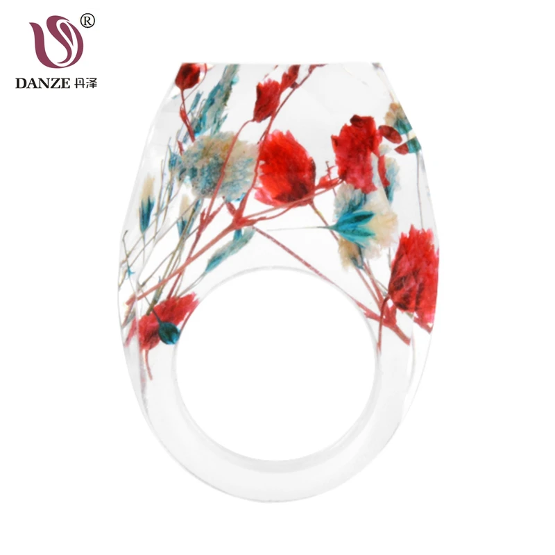 

DANZE DIY Dried Flower Romantic Wood Ring Party Fashion Jewelry Resin Rings For Women Drop Ship 2018 Wholesale