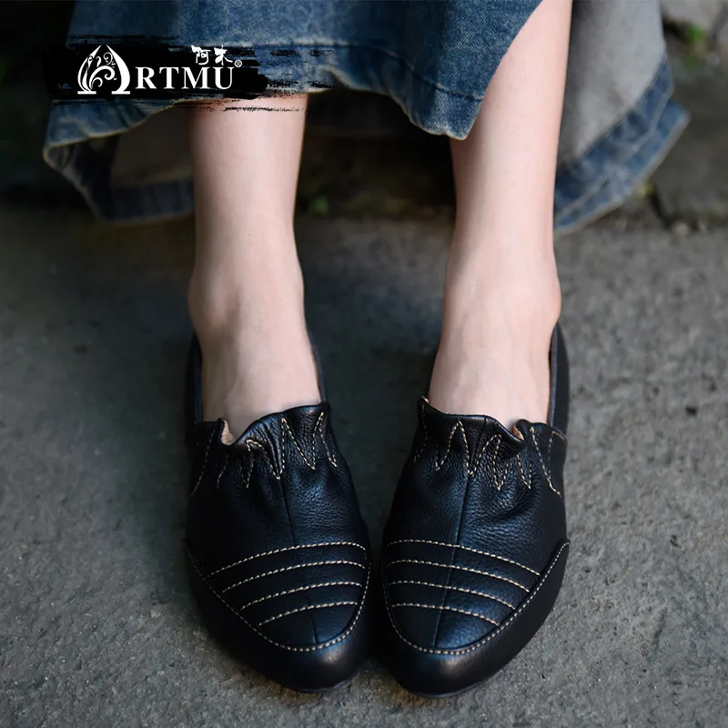 

Artmu Original 2018 New Autumn Women Shoes Casual Deep Mouth Genuine Leather Flat Shoes Handmade Mother's Shoes F23526