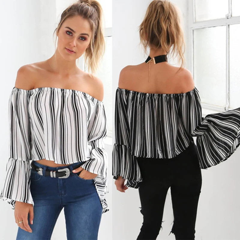 Aliexpress.com : Buy Sexy Off Shoulder Blouse Tops Flare